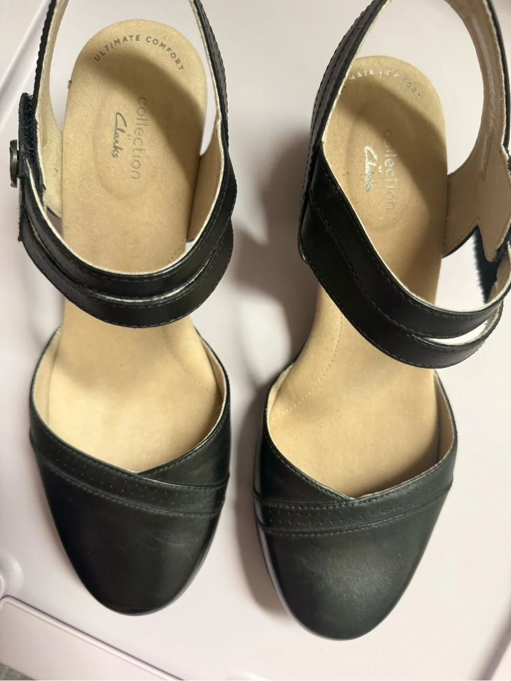 Clarks Black Mary Jane Low Block Heel Pumps